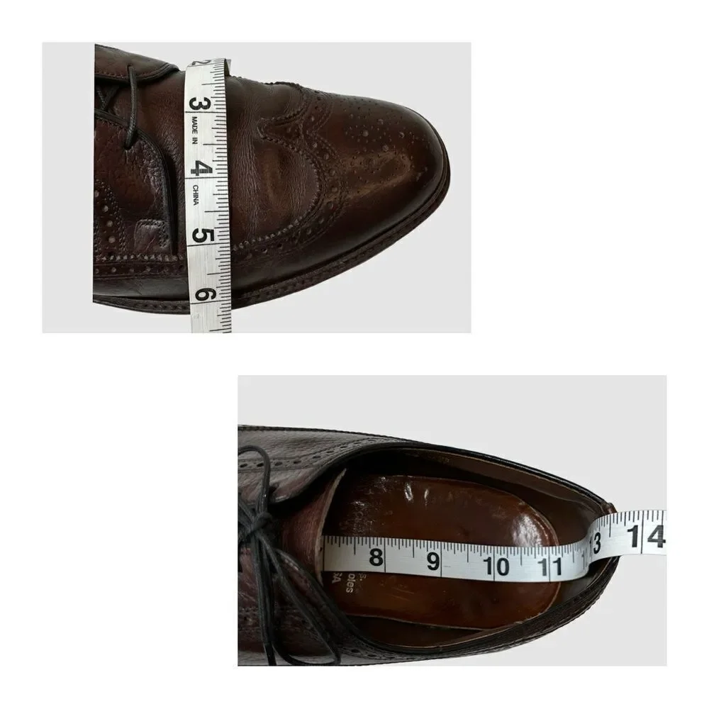 Vintage Men's Brown Leather Wing Tip Shoes Made In USA Circa 1970s Size 11